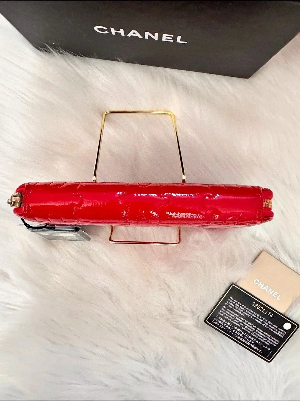 Chanel Red Puzzle Patent Leather Long Zip Around Wallet with Gold-Tone Hardware